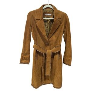 SARAH STEWART Suede Belted Trench Coat Leather Jacket XS
